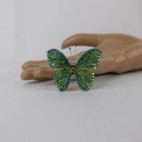Enameled Rhinestone Butterfly Brooch - Picture 2 of 2